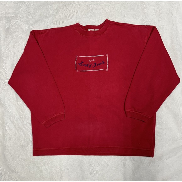 Vintage 90s LEVIS Jeans Womens Size Large Crewneck Sweater  Red Embroidered Logo - Picture 1 of 10